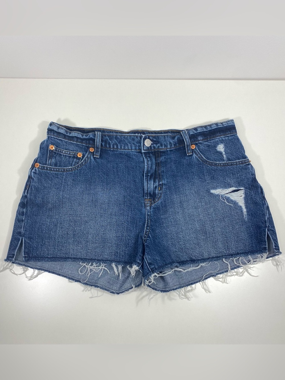 Gap 3” Indigo Destroy Blue Medium Wash Distressed Denim Cutoffs Jean Shorts 30